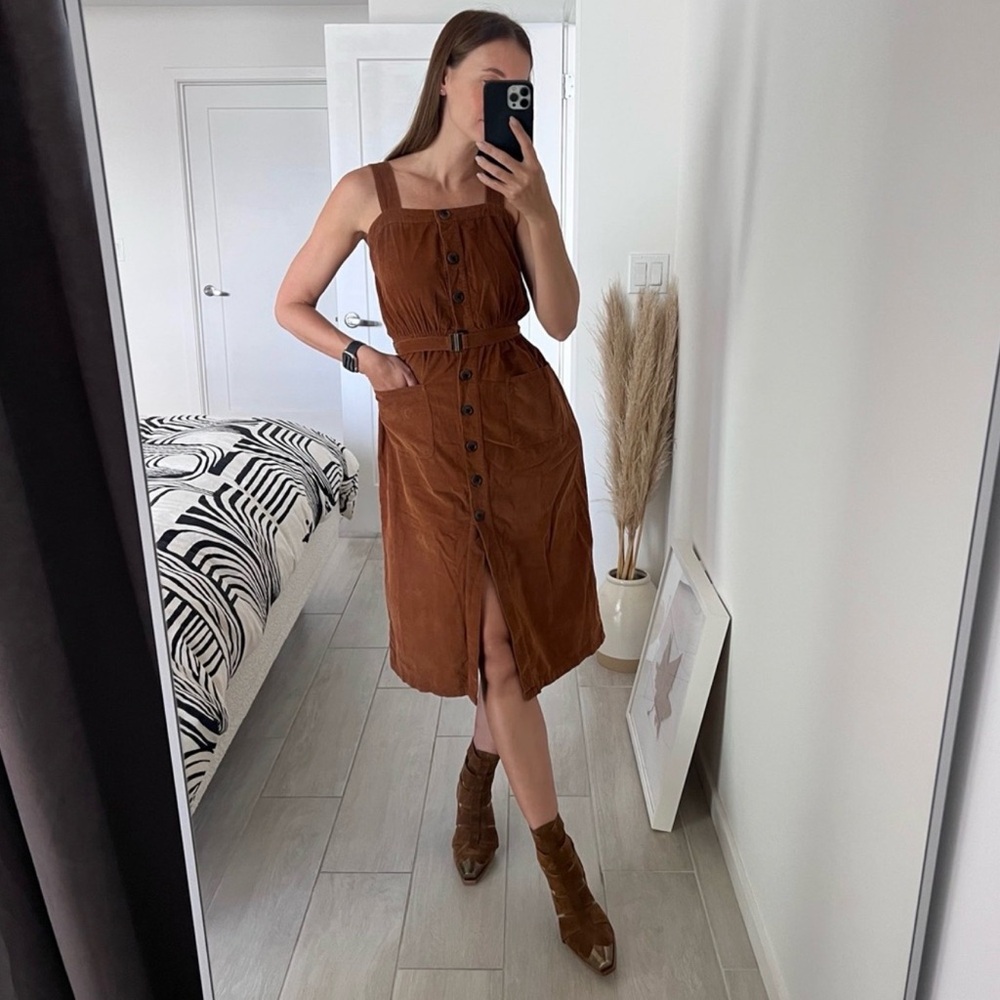 Urban Outfitters Chestnut Brown Button-Front Midi Dress